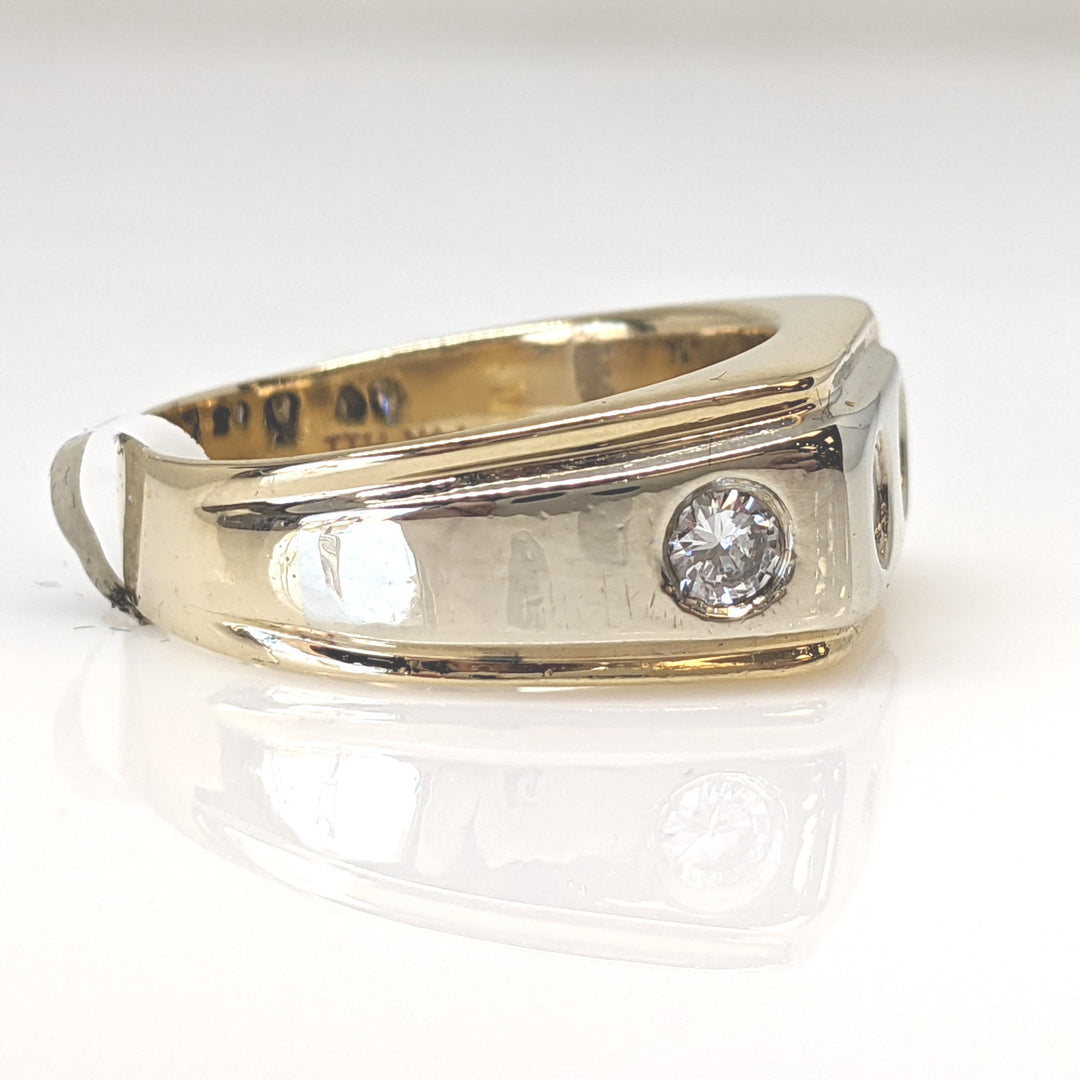 14K .45 CARAT TOTAL WEIGHT SI2 H DIAMOND ROUND (3) ESTATE BEZEL RING 8.8 GRAMS