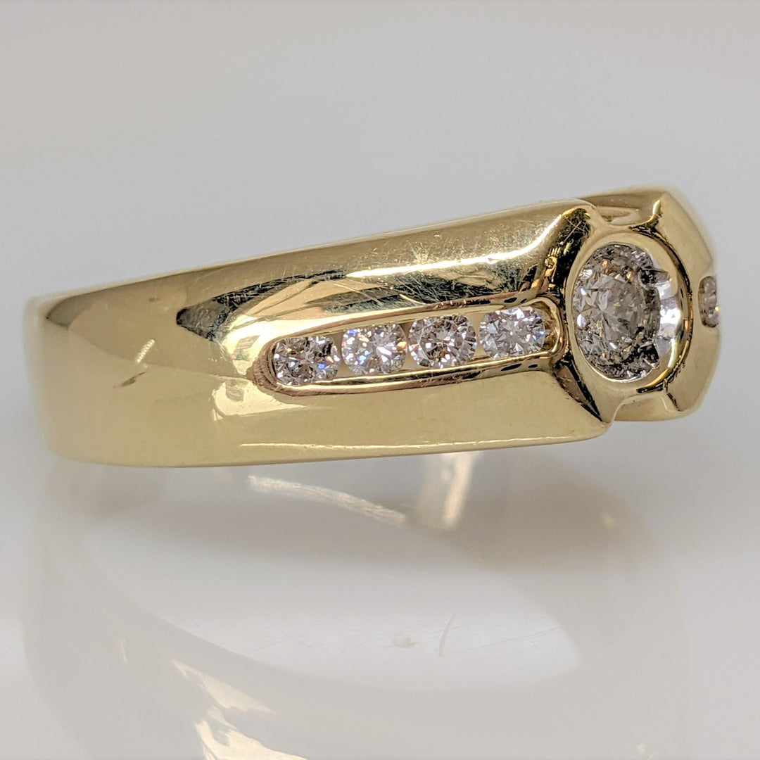 14K .58 CARAT TOTAL WEIGHT SI2 I DIAMOND ROUND (9) BEZEL CENTER ESTATE RING 9.4 GRAMS