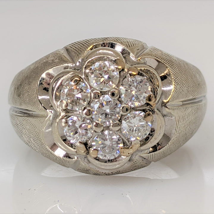 14K WHITE 1.00 CARAT TOTAL WEIGHT I1 G DIAMOND ROUND (7) CLUSTER ESTATE RING 10.4 GRAMS