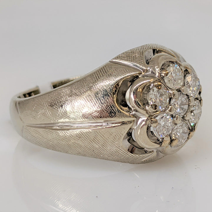 14K WHITE 1.00 CARAT TOTAL WEIGHT I1 G DIAMOND ROUND (7) CLUSTER ESTATE RING 10.4 GRAMS