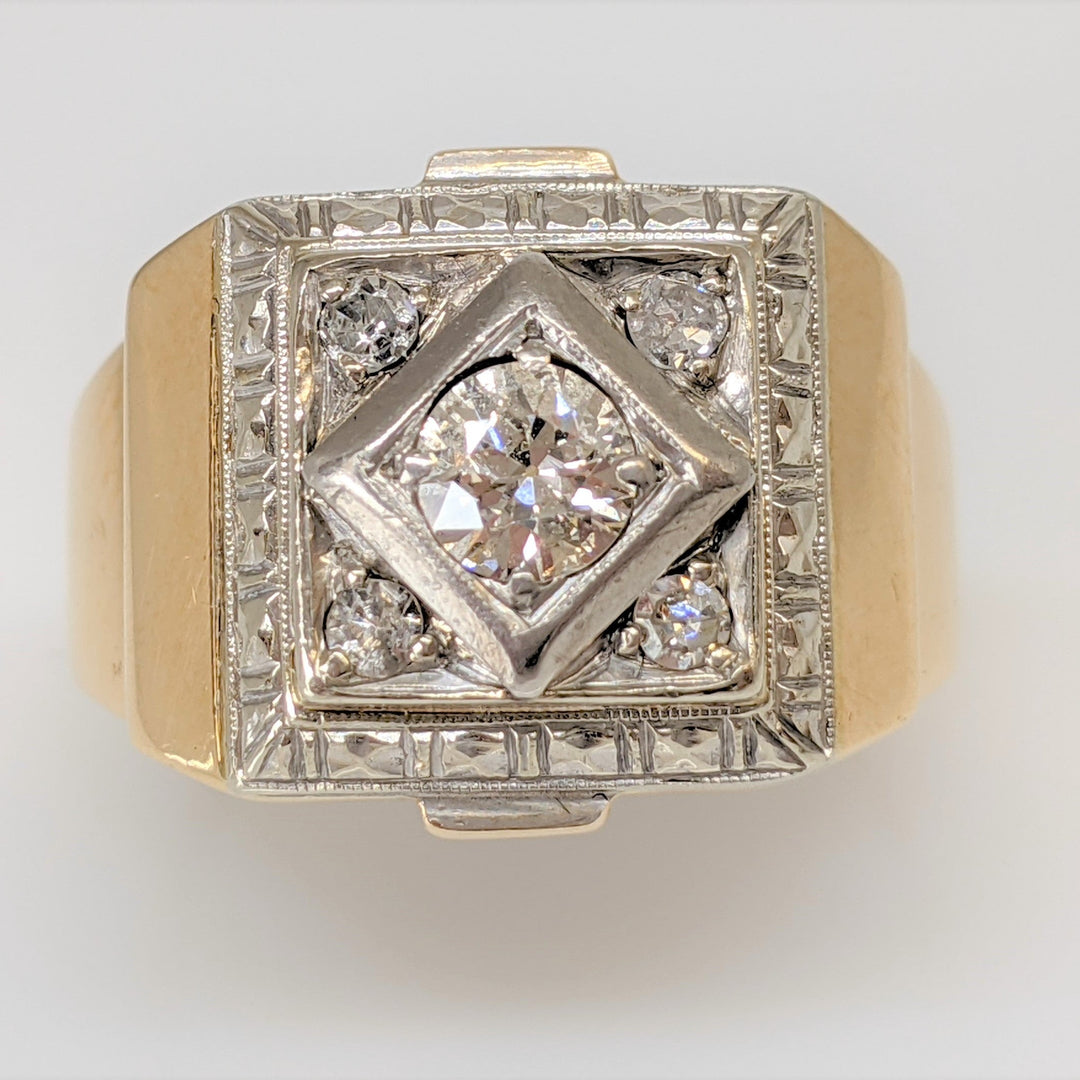 14K TW0-TONE .56 CARAT TOTAL WEIGHT I1 I-M DIAMOND ROUND (5) SQUARE TOP ESTATE RING