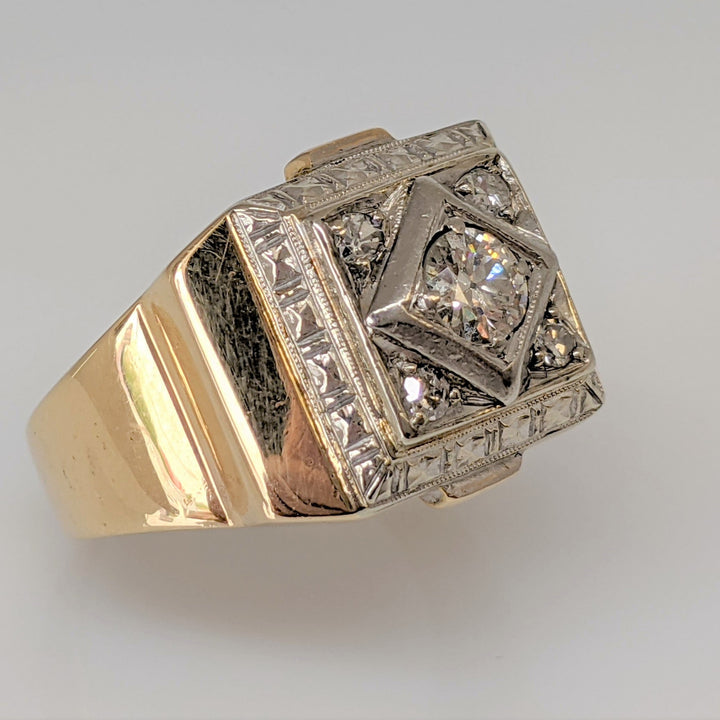 14K TW0-TONE .56 CARAT TOTAL WEIGHT I1 I-M DIAMOND ROUND (5) SQUARE TOP ESTATE RING