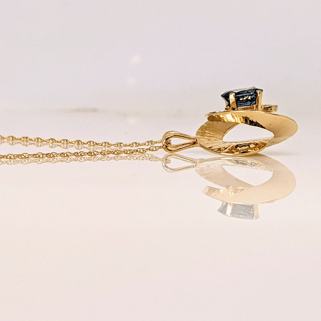 14K SAPPHIRE OVAL "A" 6X8 "DAUNIS" SWIRL ESTATE PENDANT & CHAIN 3.7 GRAMS