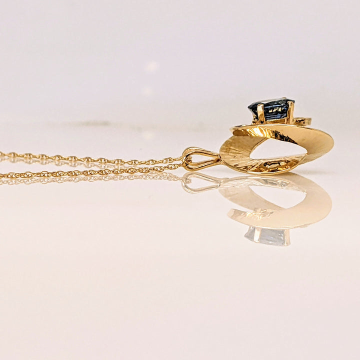 14K SAPPHIRE OVAL "A" 6X8 "DAUNIS" SWIRL ESTATE PENDANT & CHAIN 3.7 GRAMS