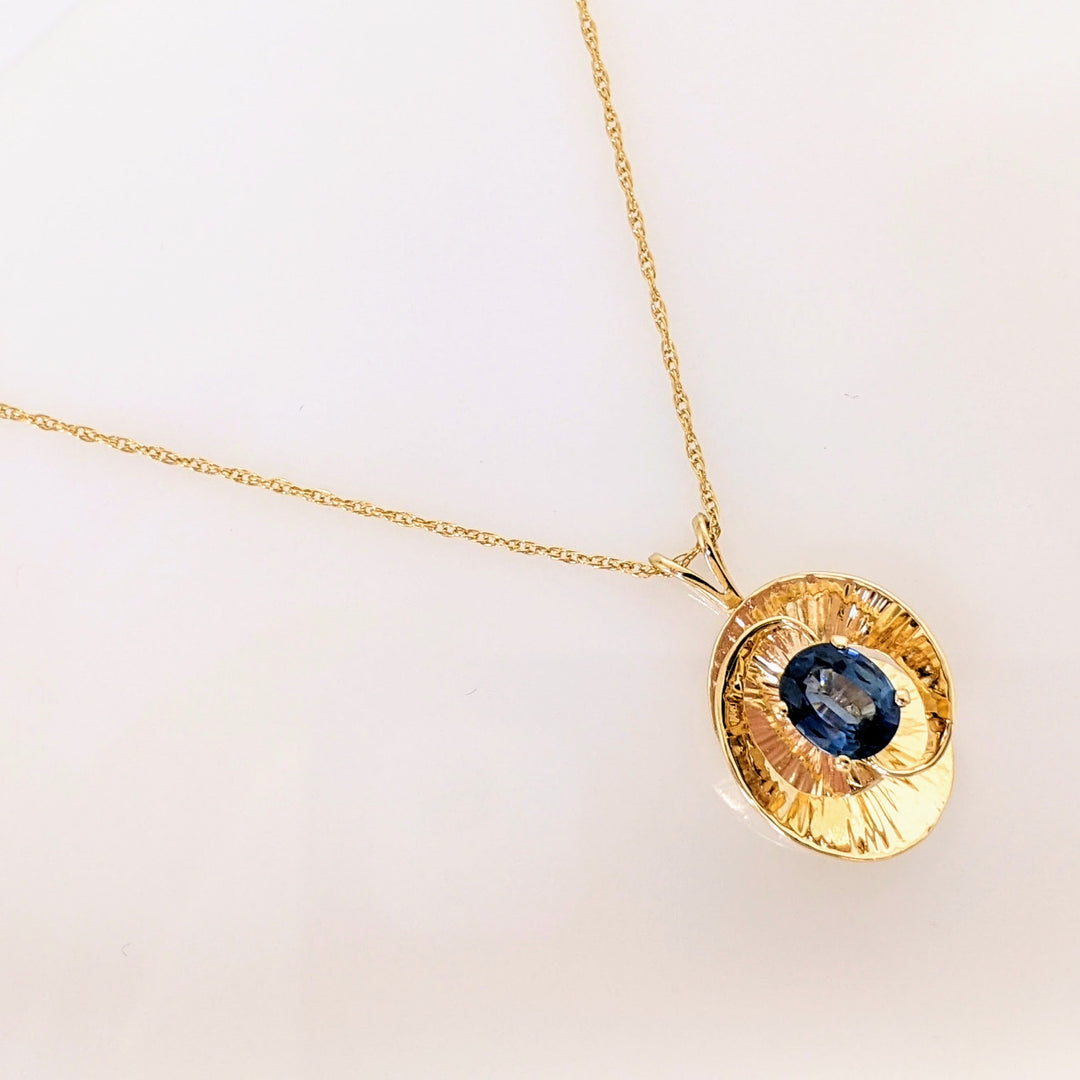 14K SAPPHIRE OVAL "A" 6X8 "DAUNIS" SWIRL ESTATE PENDANT & CHAIN 3.7 GRAMS