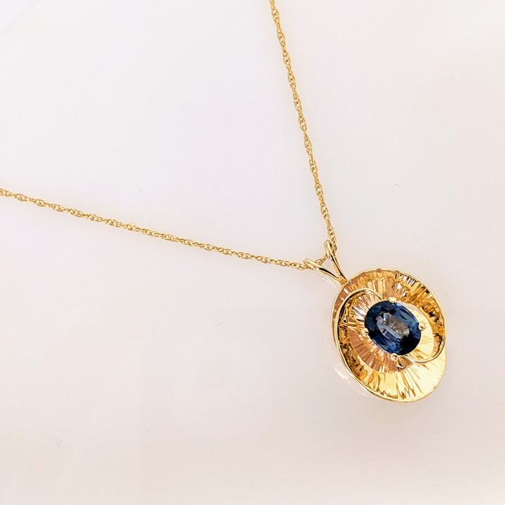 14K SAPPHIRE OVAL "A" 6X8 "DAUNIS" SWIRL ESTATE PENDANT & CHAIN 3.7 GRAMS