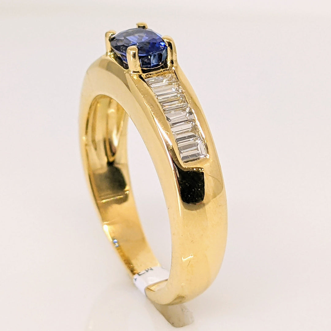 18K SAPPHIRE "AA" OVAL 4X5 WITH (12) BAGUETTE .60 DIAMOND TOTAL WEIGHT ESTATE RING 5.8 GRAMS