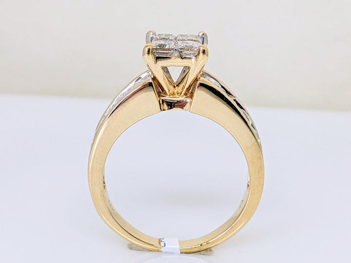14K 1.68 CARAT TOTAL WEIGHT SI2 H DIAMOND PRINCESS CUT (4) ROUND (10) ESTATE RING 6.5 GRAMS
