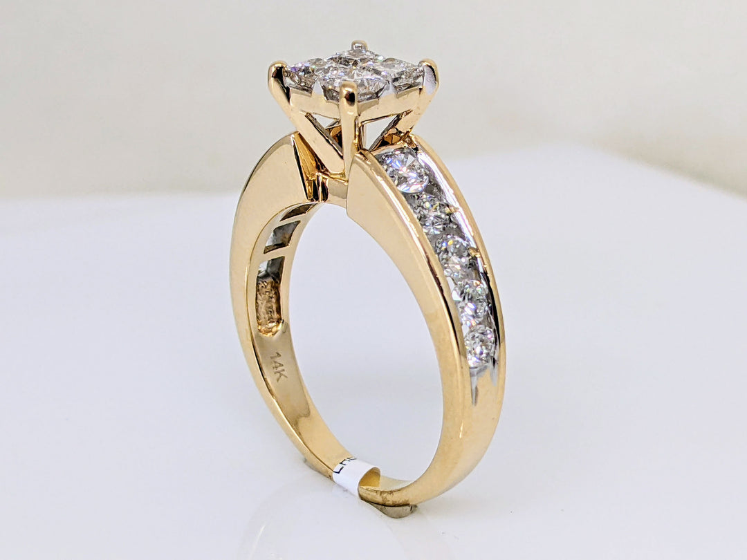 14K 1.68 CARAT TOTAL WEIGHT SI2 H DIAMOND PRINCESS CUT (4) ROUND (10) ESTATE RING 6.5 GRAMS