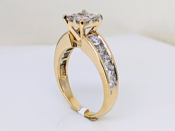 14K 1.68 CARAT TOTAL WEIGHT SI2 H DIAMOND PRINCESS CUT (4) ROUND (10) ESTATE RING 6.5 GRAMS
