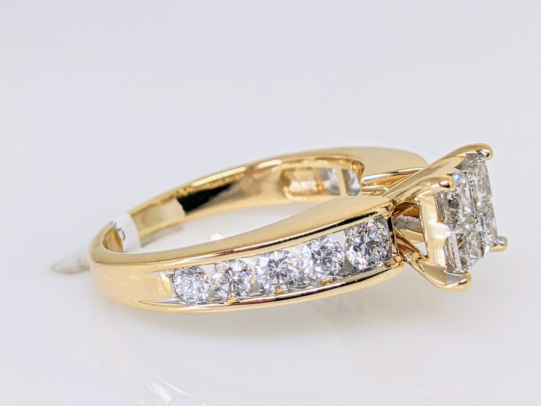 14K 1.68 CARAT TOTAL WEIGHT SI2 H DIAMOND PRINCESS CUT (4) ROUND (10) ESTATE RING 6.5 GRAMS