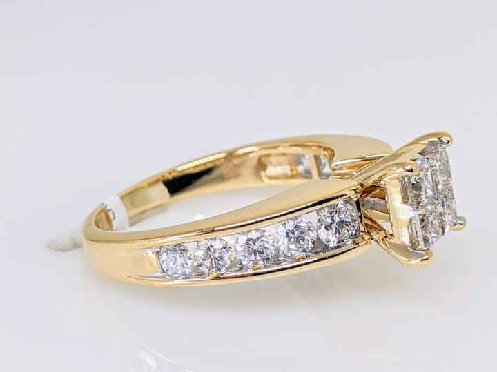 14K 1.68 CARAT TOTAL WEIGHT SI2 H DIAMOND PRINCESS CUT (4) ROUND (10) ESTATE RING 6.5 GRAMS