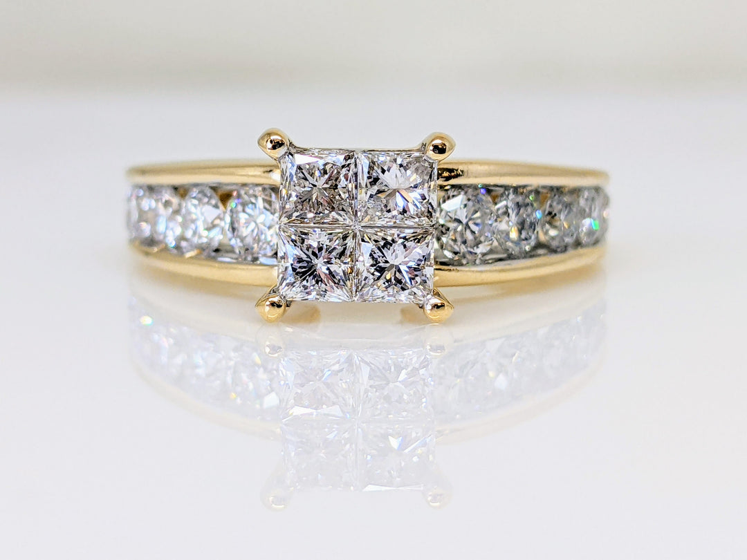 14K 1.68 CARAT TOTAL WEIGHT SI2 H DIAMOND PRINCESS CUT (4) ROUND (10) ESTATE RING 6.5 GRAMS