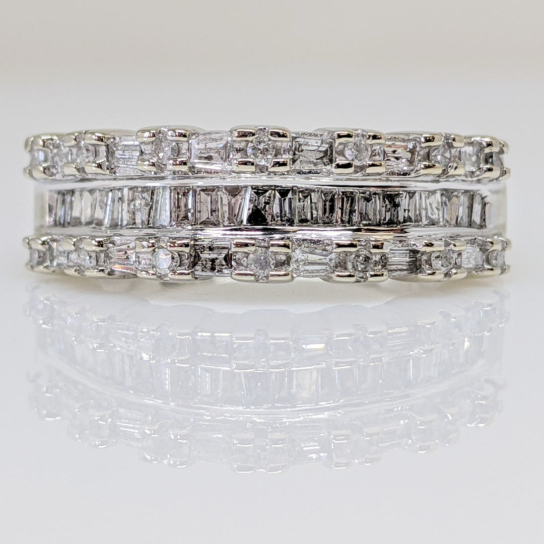 10K WHITE .52 CARAT TOTAL WEIGHT I1 I DIAMOND ROUND (14) BAGUETTE (38) ESTATE BAND 3.6 GRAMS