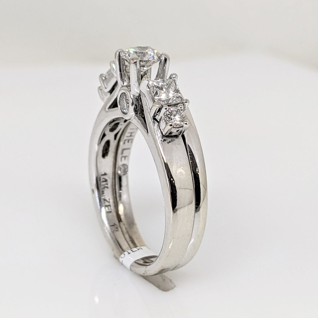 14K WHITE 1.00 CARAT TOTAL WEIGHT SI1 G DIAMOND ROUND (5) PRINCESS CUT (2) ESTATE RING 6.9 GRAMS