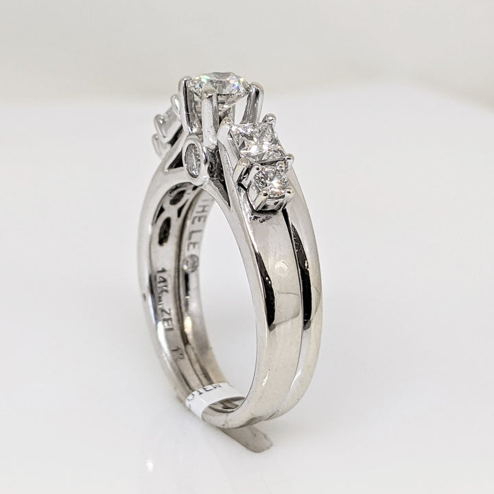 14K WHITE 1.00 CARAT TOTAL WEIGHT SI1 G DIAMOND ROUND (5) PRINCESS CUT (2) ESTATE RING 6.9 GRAMS