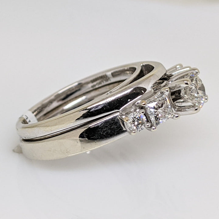 14K WHITE 1.00 CARAT TOTAL WEIGHT SI1 G DIAMOND ROUND (5) PRINCESS CUT (2) ESTATE RING 6.9 GRAMS