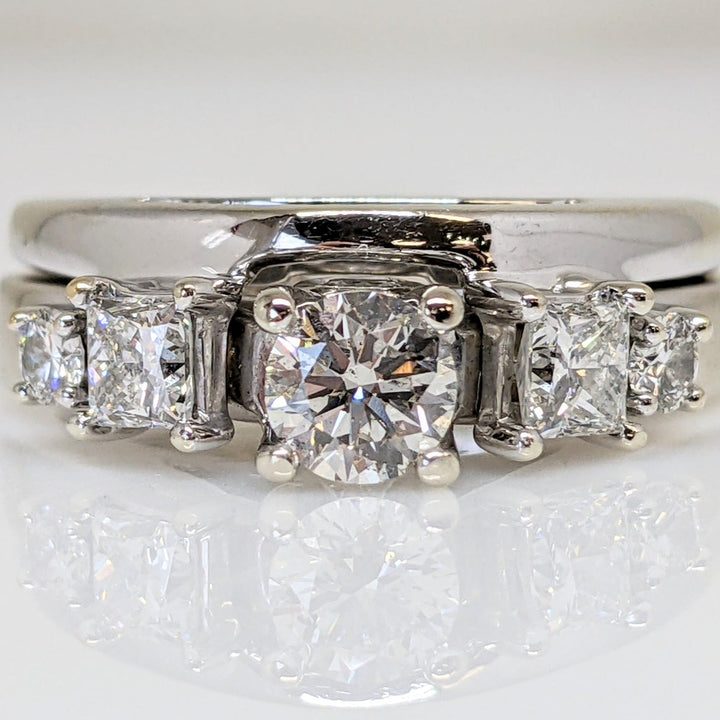 14K WHITE 1.00 CARAT TOTAL WEIGHT SI1 G DIAMOND ROUND (5) PRINCESS CUT (2) ESTATE RING 6.9 GRAMS