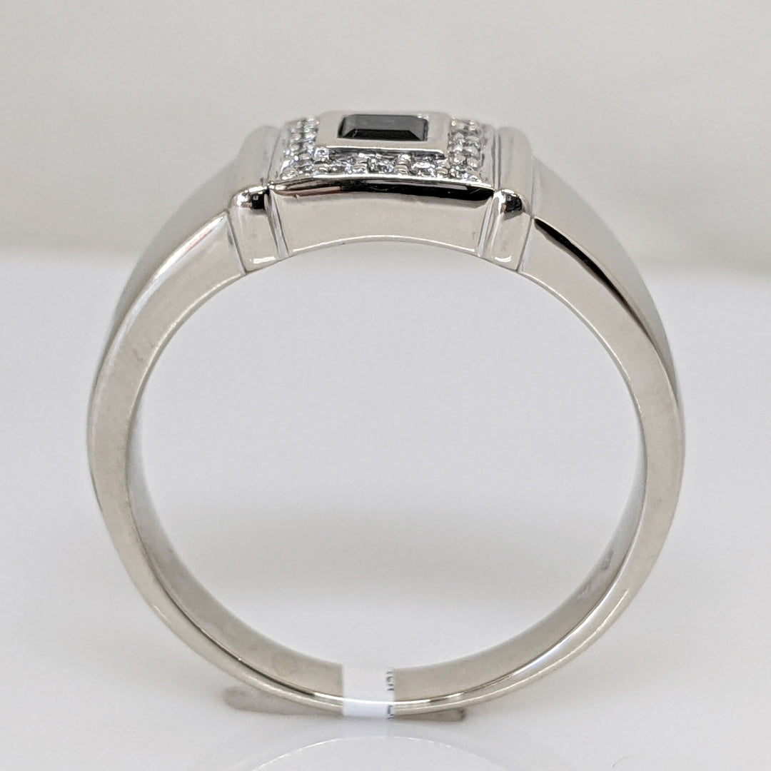 14K WHITE SAPPHIRE PRINCESS CUT 4MM WITH .24 DIAMOND TOTAL WEIGHT (16) ESTATE RING 9.8 GRAMS