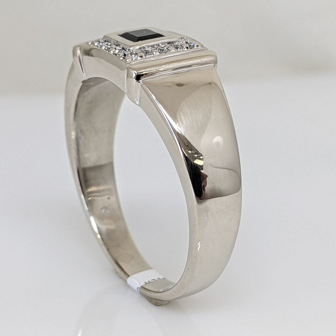 14K WHITE SAPPHIRE PRINCESS CUT 4MM WITH .24 DIAMOND TOTAL WEIGHT (16) ESTATE RING 9.8 GRAMS