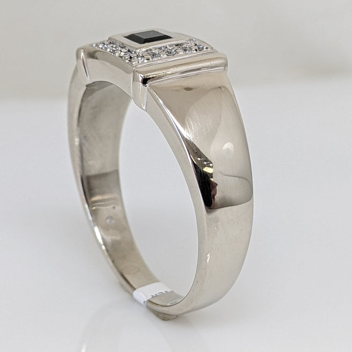 14K WHITE SAPPHIRE PRINCESS CUT 4MM WITH .24 DIAMOND TOTAL WEIGHT (16) ESTATE RING 9.8 GRAMS