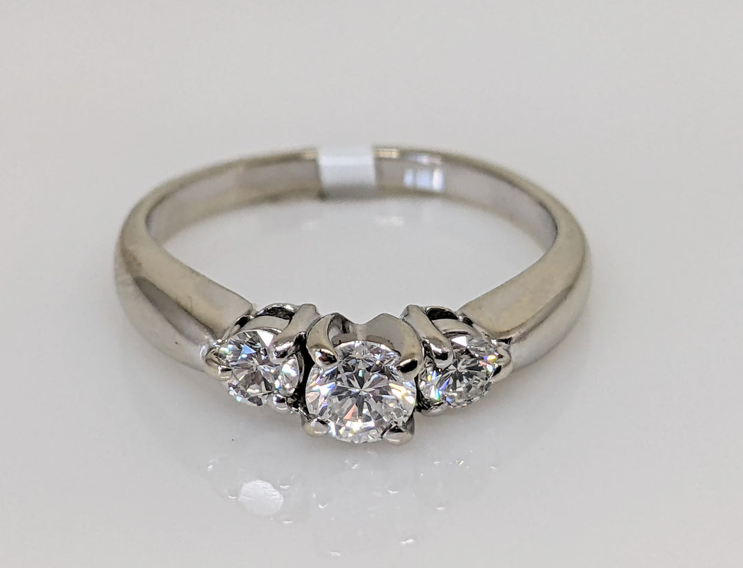 14K WHITE .44 CARAT TOTAL WEIGHT I1 F DIAMOND ROUND (3) TRINITY ESTATE RING 2.7 GRAMS