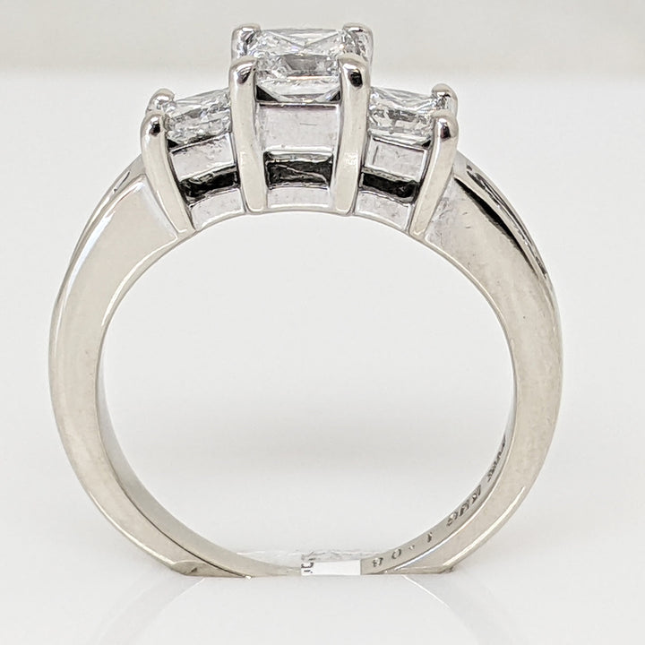 14K WHITE 1.08 CARAT TOTAL WEIGHT SI1 H DIAMOND PRINCESS CUT (9) TRINITY ESTATE RING 3.5 GRAMS