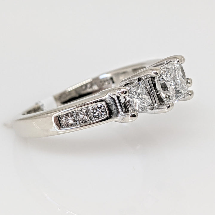 14K WHITE 1.08 CARAT TOTAL WEIGHT SI1 H DIAMOND PRINCESS CUT (9) TRINITY ESTATE RING 3.5 GRAMS