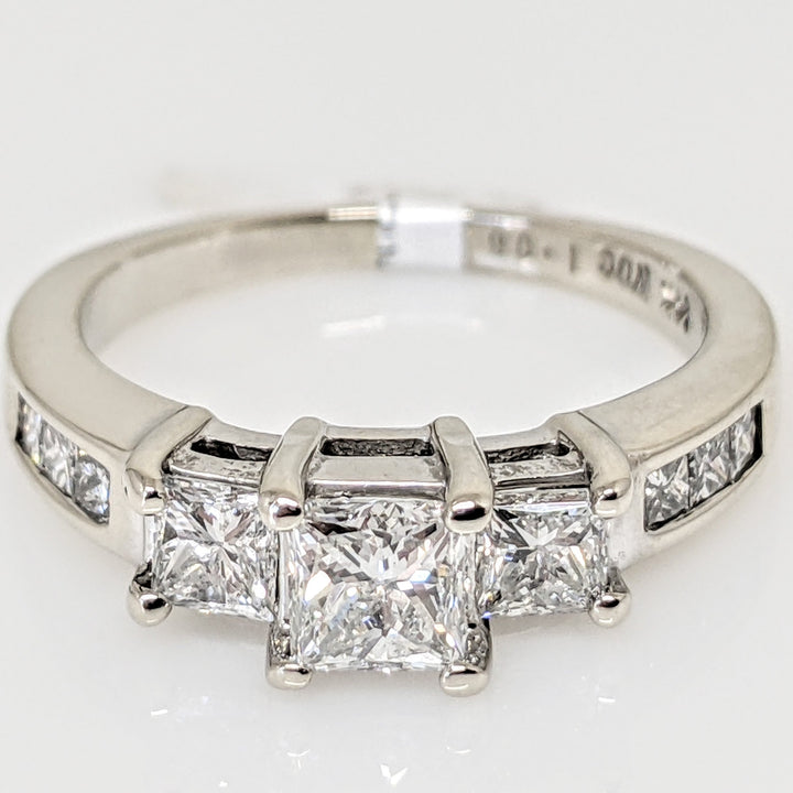 14K WHITE 1.08 CARAT TOTAL WEIGHT SI1 H DIAMOND PRINCESS CUT (9) TRINITY ESTATE RING 3.5 GRAMS