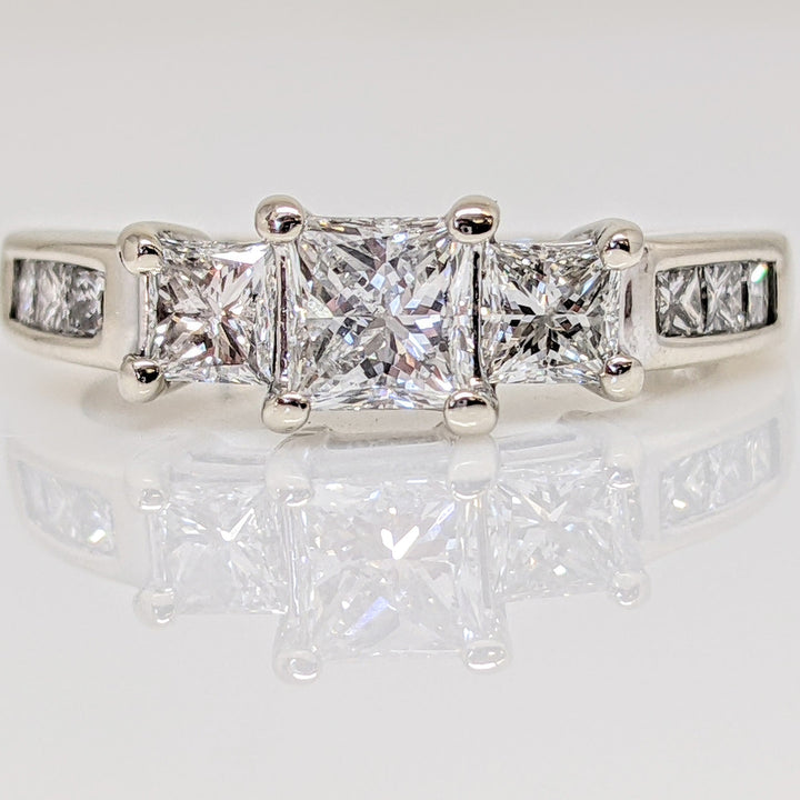 14K WHITE 1.08 CARAT TOTAL WEIGHT SI1 H DIAMOND PRINCESS CUT (9) TRINITY ESTATE RING 3.5 GRAMS