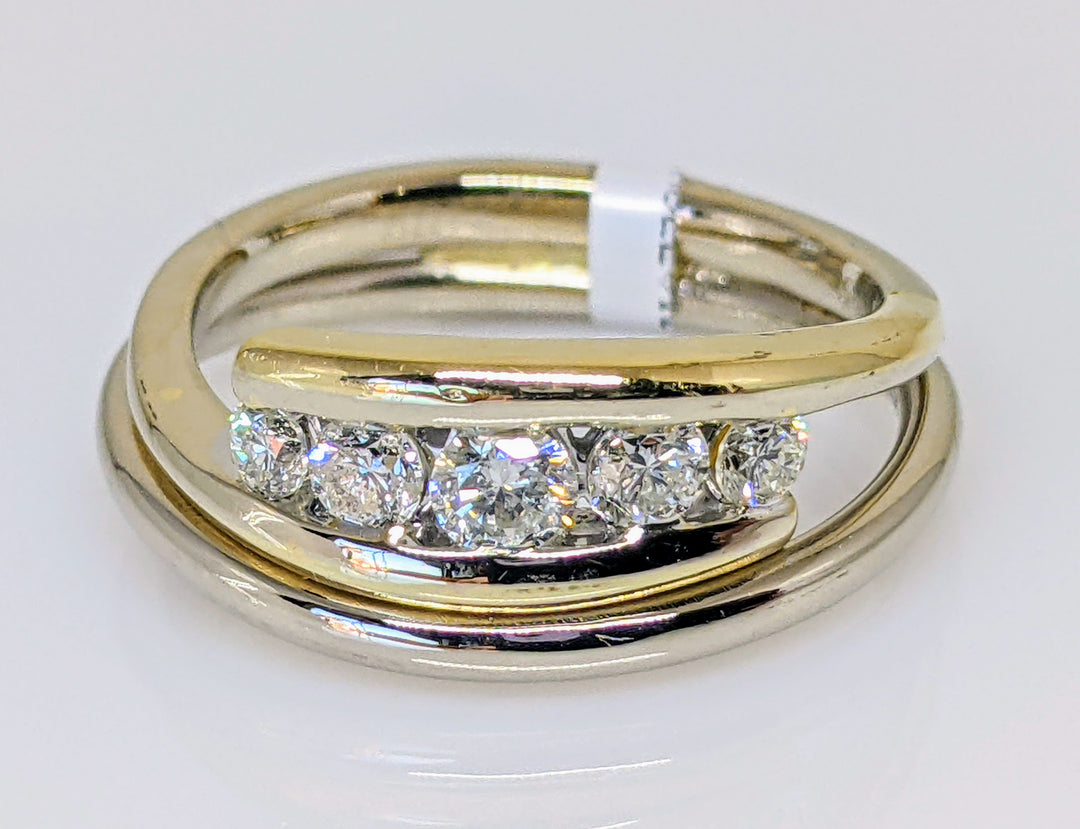 14K TWO-TONE .56 CARAT TOTAL WEIGHT I1 I DIAMOND ROUND (5) BYPASS ESTATE BAND 5.8 GRAMS