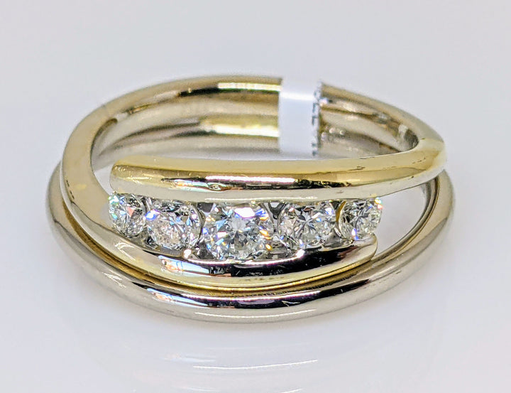 14K TWO-TONE .56 CARAT TOTAL WEIGHT I1 I DIAMOND ROUND (5) BYPASS ESTATE BAND 5.8 GRAMS