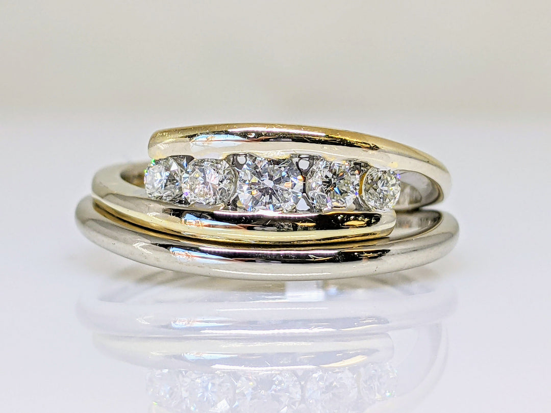 14K TWO-TONE .56 CARAT TOTAL WEIGHT I1 I DIAMOND ROUND (5) BYPASS ESTATE BAND 5.8 GRAMS