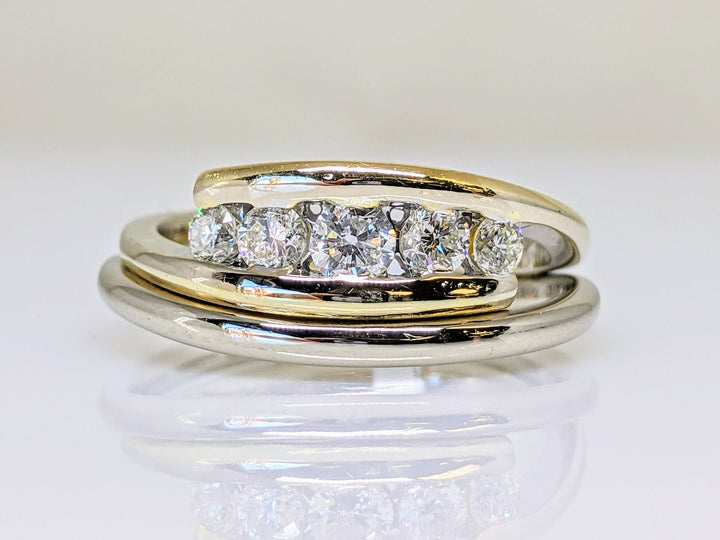 14K TWO-TONE .56 CARAT TOTAL WEIGHT I1 I DIAMOND ROUND (5) BYPASS ESTATE BAND 5.8 GRAMS