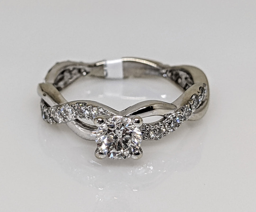 14K WHITE 1.17 CARAT TOTAL WEIGHT I1 J DIAMOND ROUND (23) TWIST SHANK ESTATE RING 2.3 GRAMS