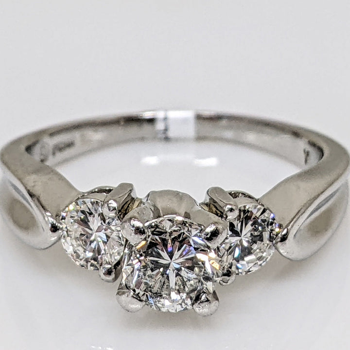 PLATINUM 1.06 CARAT TOTAL WEIGHT I1 K DIAMOND ROUND (3) TRINITY ESTATE RING 6.6 GRAMS