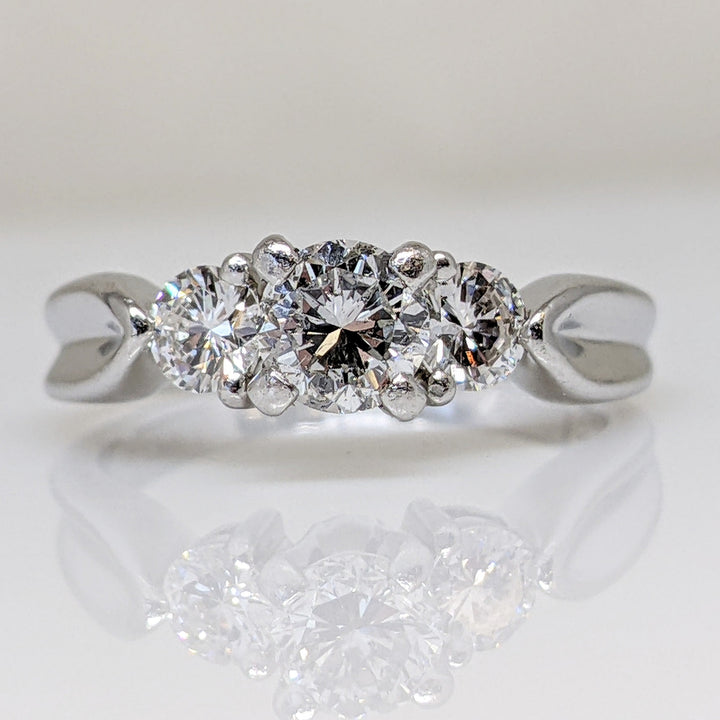 PLATINUM 1.06 CARAT TOTAL WEIGHT I1 K DIAMOND ROUND (3) TRINITY ESTATE RING 6.6 GRAMS