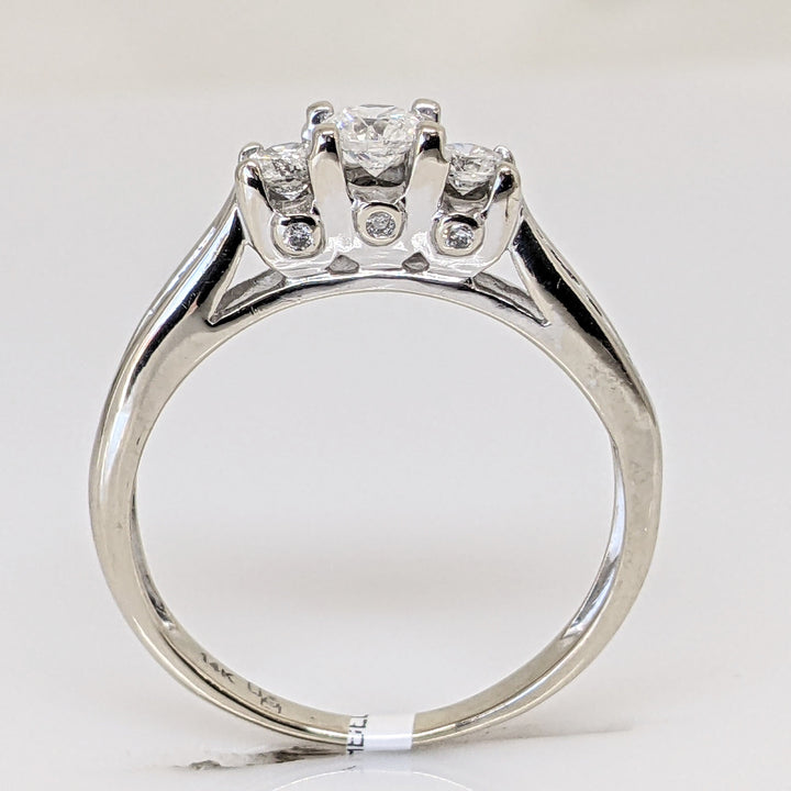 14K WHITE .53 CARAT TOTAL WEIGHT I1 H DIAMOND ROUND (17) TRINITY ESTATE RING 2.4 GRAMS