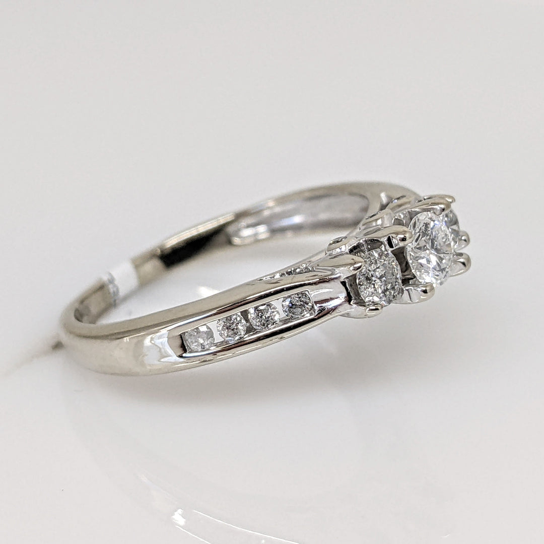 14K WHITE .53 CARAT TOTAL WEIGHT I1 H DIAMOND ROUND (17) TRINITY ESTATE RING 2.4 GRAMS