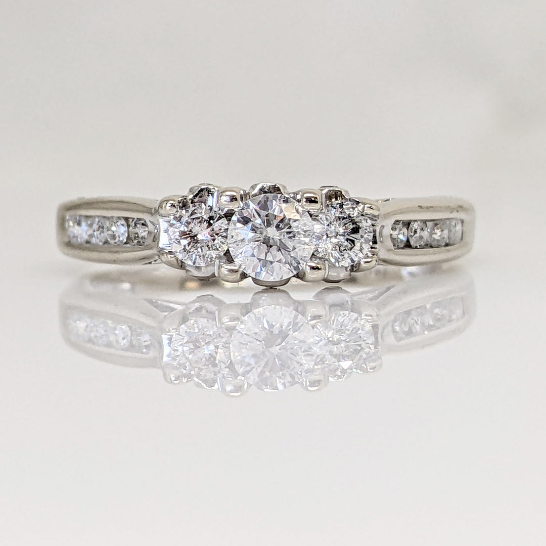 14K WHITE .53 CARAT TOTAL WEIGHT I1 H DIAMOND ROUND (17) TRINITY ESTATE RING 2.4 GRAMS