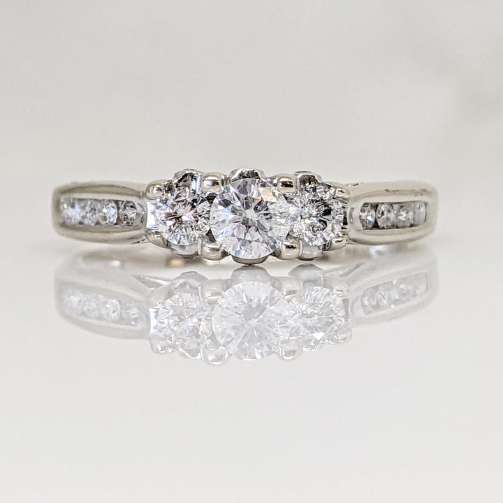 14K WHITE .53 CARAT TOTAL WEIGHT I1 H DIAMOND ROUND (17) TRINITY ESTATE RING 2.4 GRAMS