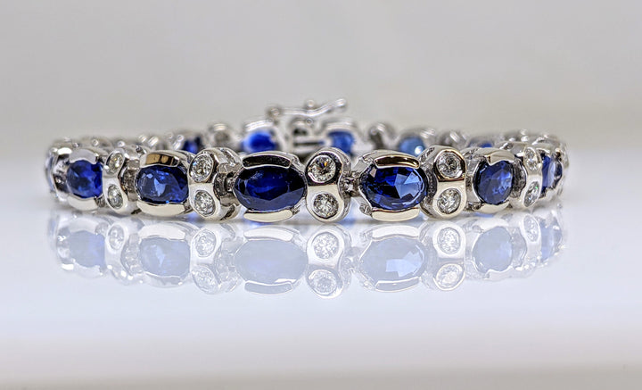 14KW SAPPHIRE "AA" OVAL 5X7 (16) WITH 1.92 DIAMOND TOTAL WEIGHT ESTATE BRACELET 22.7 GRAMS
