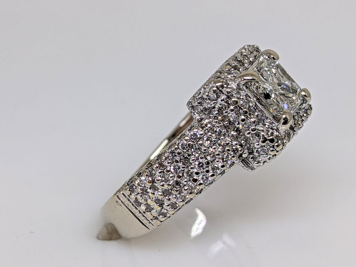 14K WHITE 1.45 CARAT TOTAL WEIGHT I1 J DIAMOND PRINCESS CUT WITH (148) ROUND ESTATE RING 5.8 GRAMS
