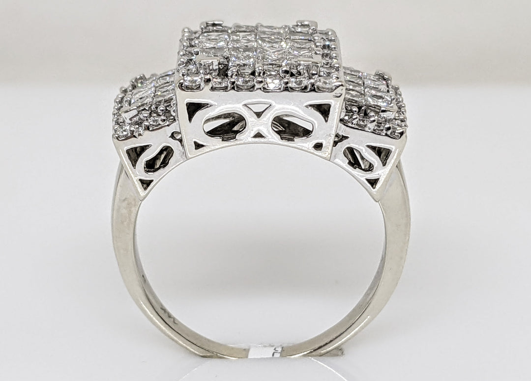14K WHITE 1.46 CARAT TOTAL WEIGHT I1 H DIAMOND ROUND (52) PRINCESS CUT (36) ESTATE RING 7.6 GRAMS