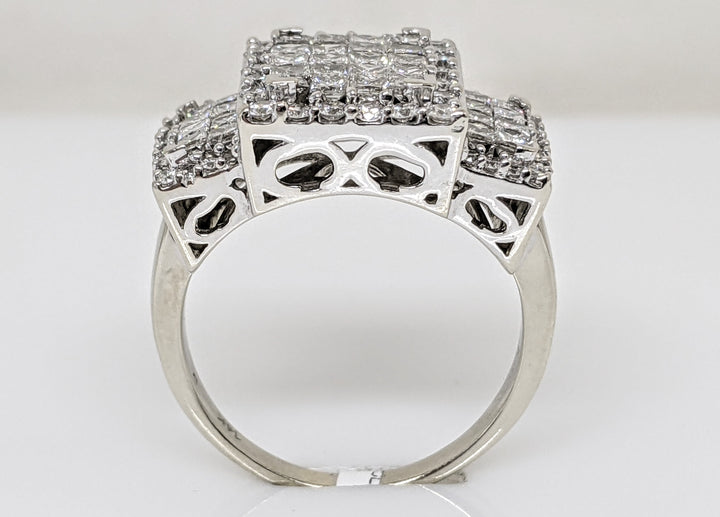 14K WHITE 1.46 CARAT TOTAL WEIGHT I1 H DIAMOND ROUND (52) PRINCESS CUT (36) ESTATE RING 7.6 GRAMS