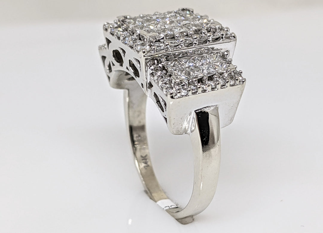 14K WHITE 1.46 CARAT TOTAL WEIGHT I1 H DIAMOND ROUND (52) PRINCESS CUT (36) ESTATE RING 7.6 GRAMS