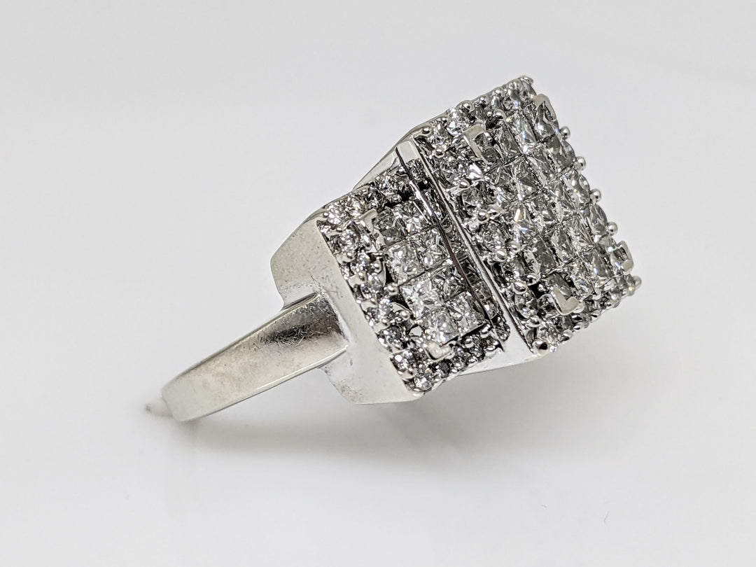 14K WHITE 1.46 CARAT TOTAL WEIGHT I1 H DIAMOND ROUND (52) PRINCESS CUT (36) ESTATE RING 7.6 GRAMS