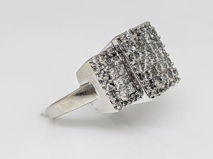 14K WHITE 1.46 CARAT TOTAL WEIGHT I1 H DIAMOND ROUND (52) PRINCESS CUT (36) ESTATE RING 7.6 GRAMS