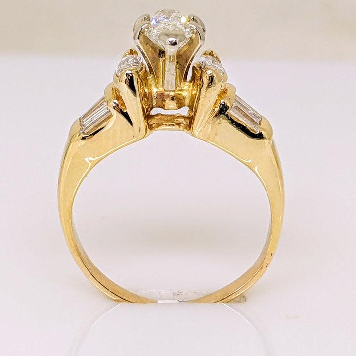 14k 1.20 CARAT TOTAL WEIGHT SI1 H DIAMOND MARQUISE (3) BAGUETTES (6) ESTATE RING 3.8 GRAMS