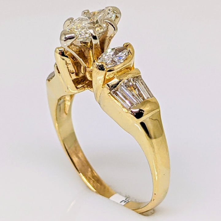 14k 1.20 CARAT TOTAL WEIGHT SI1 H DIAMOND MARQUISE (3) BAGUETTES (6) ESTATE RING 3.8 GRAMS